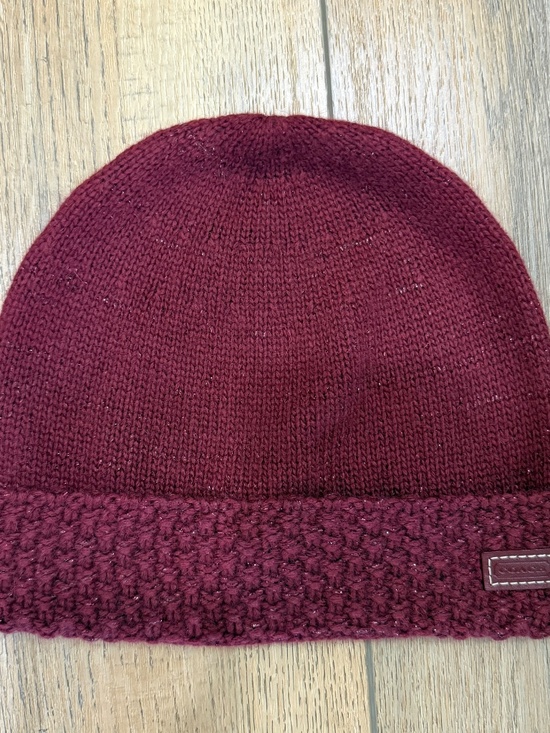 COACH Burgundy Knit Beanie Cashmere Rabbit Hair Wool Blend Sparkle Women OS - Picture 6 of 6